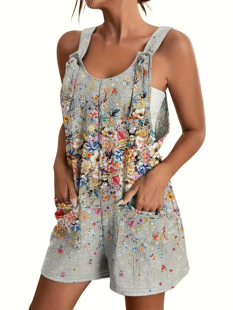 Floral Print Overall Romper